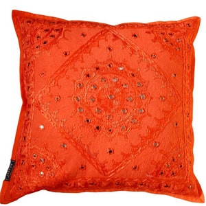 Copricuscino con ricamo a specchio rosso Boho, grande per divano da camera da letto, fatto a mano, 16'', copriletto decorativo quadrato