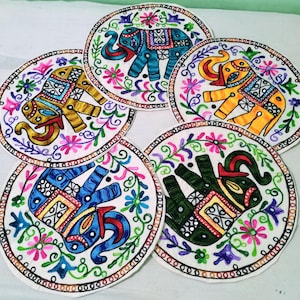 Indian Handmade Embroidered Bohemian Cushion Covers - Round Meditation Pillow Cover, Set of 5