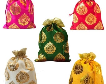 Lot of 100 pcs Wedding Party Return Gift Potli Bags Favor Bags Ethnic Indian Handmade Tissue Colorful Designer Attractive Sangeet Mehndi