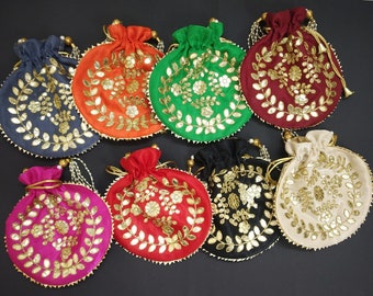 Lot of 100- 200 Gotta Patti Work Embroidered Clutch Purse/Ethnic potli bags Indian Handmade combo for wedding favor return gifts wristlets