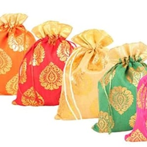 Bolsas Potli indias hechas a mano: bolsitas para regalos de boda, bolsas de regalo étnicas, lote al por mayor de 50 a 500 unidades