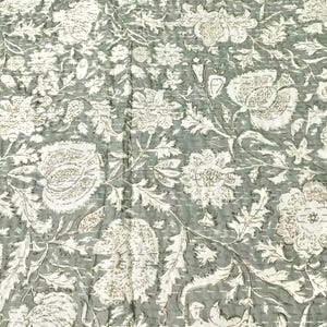Gray Floral Kantha Quilt: Block Print Indian Cotton Bedspread Bedsheet AC Blanket All Sizes