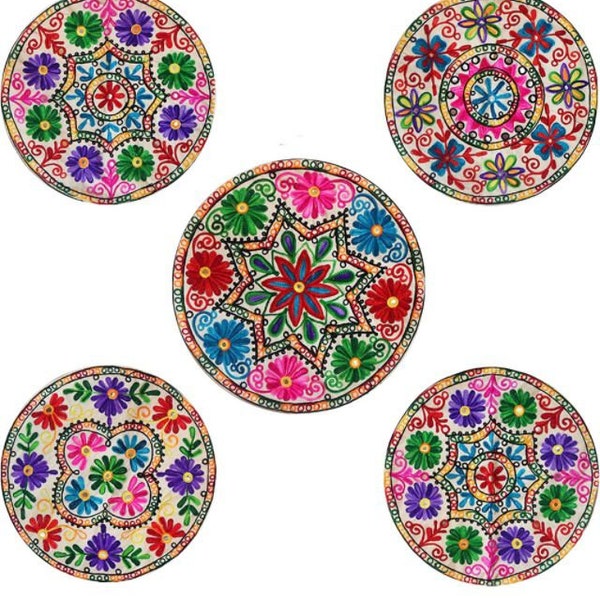 Fodere per cuscini rotondi per cuscino da meditazione Boho Yoga da 5 pezzi Cuscini colorati ricamati indiani Dimensioni del cuscino indiano 16 pollici