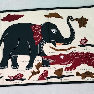 ガジェンドラ モクシャ タペストリー 象 ハンドメイド タペストリー 動物 パッチワーク インド綿 壁掛け 部屋 ボヘミアン 壁装飾 ホームデコレーション