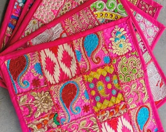5 piezas al por mayor fundas de cojines hechas a mano fundas de almohada de retazos fundas de cojines bordados a mano almohada decorativa de retazos de sari indio