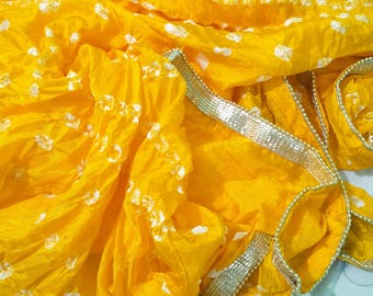 Yellow Bandhani Printed Dupatta: Haldi , wedding Indian Fashion Scarf, Bollywood Style Wrap