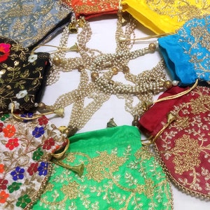 Lote de 8 bolsas Potli para fiesta de boda, bolso bordado indio hecho a mano para mujer, regalo de devolución