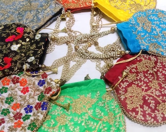 Indische handgemachte gestickte Potli-Beutel-Beutel-Beutel-Tasche, Hochzeitsbevorzugungen, Kordelzugbeutel, viele Farboptionen
