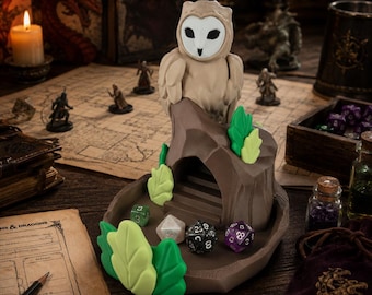 Dice tower owl, Dungeons & Dragons, DnD, D and D, game accessories, desktop gaming, tabletop accessory, RPG gift