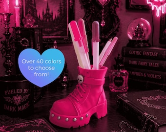 Gothic Combat Boot, pen holder, makeup holder, gothic, goth, cool, organizer, desk accessories, halloween gift, goth