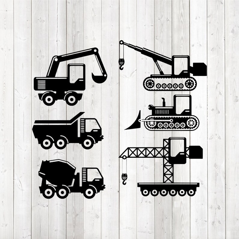 Download Art Collectibles Clip Art Crane Vector Cutting File For Silhouette Cameo And Cricut Svg Png Set Of 6 Different Construction Equipment Studio3 Excavator Eps