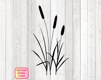 Massette ; roseau à cigares. Fichier de découpe vectoriel pour Silhouette Cameo et Cricut ; SVG, Studio3, PNG + EPS.