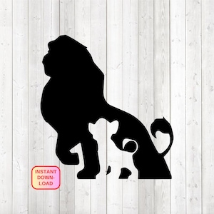 Silhouette of the male lion with cub from the cartoon. Vector cutting file for Silhouette Cameo and Cricut; SVG, Studio3, PNG + EPS.