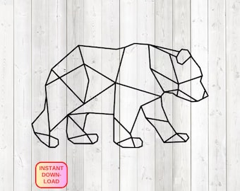 Ours géométrique, forme linéaire. Fichier de découpe vectoriel pour Silhouette Cameo et Cricut ; SVG, Studio3, PNG.