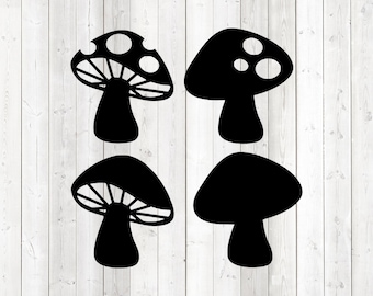 Set of mushrooms with and without dots. Vector cutting file for Silhouette Cameo and Cricut; SVG, Studio3, PNG + EPS.