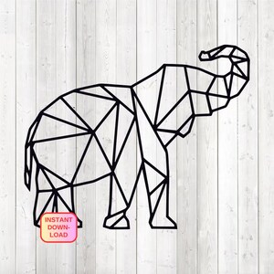 Geometrische olifant, vorm in lijnen. Vector snijbestand voor Silhouette Cameo en Cricut; SVG, Studio3, PNG + EPS.