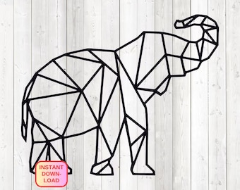 Éléphant géométrique, forme linéaire. Fichier de découpe vectoriel pour Silhouette Cameo et Cricut ; SVG, Studio3, PNG + EPS.