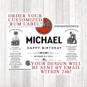 Personalized digital (printable!) rum label; 3 customizable fields! Receive your digital version within 24 hours (png and jpg format).