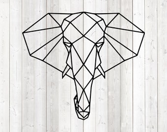 Geometric figure of an elephant; lines only. Vector cutting file for Silhouette Cameo and Cricut; SVG, Studio3, PNG + EPS.