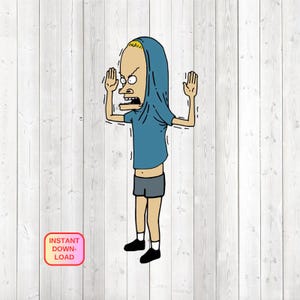 May include: Cartoon illustration of a character with a blue shirt pulled over their head, gray shorts, and black shoes. The character has a surprised expression with arms raised. The image includes the text "INSTANT DOWNLOAD" in a pink and yellow box.