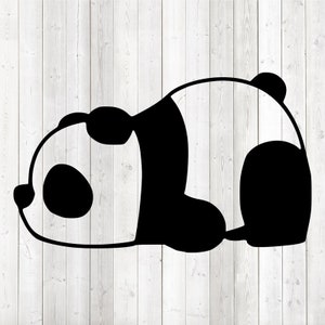 Lustiger fauler Panda, liegend, schlafend. Vektor-Schneidedatei für Silhouette Cameo und Cricut; SVG, Studio3, PNG + EPS.