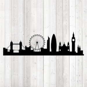 London skyline, famous buildings, tourist spots. Vector cutting file for Silhouette Cameo and Cricut; SVG, Studio3, PNG + EPS.