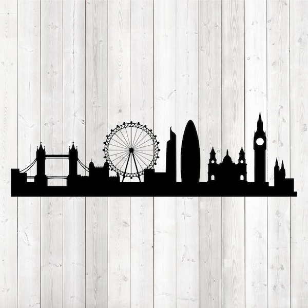 London skyline, famous buildings, tourist spots. Vector cutting file for Silhouette Cameo and Cricut; SVG, Studio3, PNG + EPS.