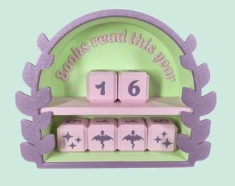 Book tracker 'Leafy', 3D printed, with numbered dice, book counter, books read,