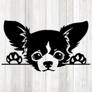 Chihuahua portrait; smallest dog; head and feet. Vector cutting file for Silhouette Cameo and Cricut; SVG, Studio3, PNG + EPS.