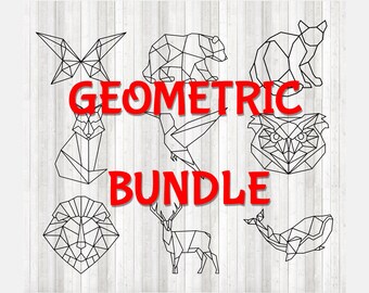 Bundle with 9 geometric animal shapes in lines. Vector cutting file for Silhouette Cameo and Cricut; SVG, Studio3, PNG.