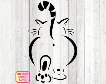 Fesses d'un gros chat la queue dressée. Fichier de découpe vectoriel pour Silhouette Cameo et Cricut ; SVG, Studio3, PNG + EPS.
