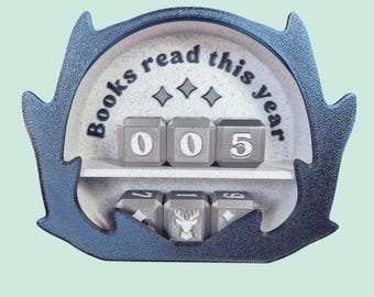 Book tracker 'Stag', 3D printed, with numbered dice, book counter, books read,