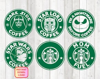 Ensemble de 6 logos de café différents. Fichier de découpe vectoriel pour Silhouette Cameo et Cricut ; SVG, Studio3, PNG + EPS.