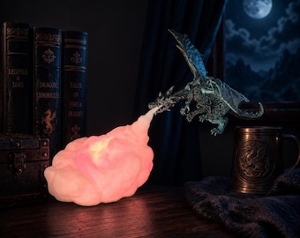 Dragon Breath Lamp (black-green), 3D printed fire-breathing dragon, LED lamp, multicolor lighting, fantasy interior, night lamp