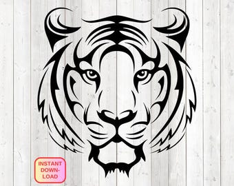 Tattoo-style tiger head. Vector cutting file for Silhouette Cameo and Cricut; SVG, Studio3, PNG + EPS.