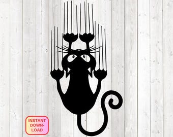 Chat rigolo aux griffes acérées. Fichier de découpe vectoriel pour Silhouette Cameo et Cricut ; SVG, Studio3, PNG + EPS.