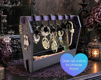 Jewelry display coffin, gothic, goth, bats, jewelry organizer, rings and earrings holder, halloween gift, jewelry rack