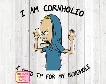 Je suis Cornholio, personnage de la série télévisée des années 90 ; en couleur et en noir et blanc. Fichier de découpe vectoriel pour Silhouette Cameo et Cricut ; SVG, Studio3, PNG.