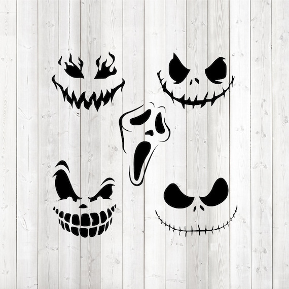 Set of 5 scary faces Halloween pumpkins or mouth masks