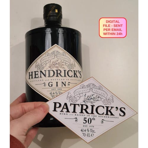Personalized digital (printable!) gin label; 5 customizable fields! Receive your digital version within 24 hours (PNG an JPG).