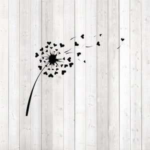 Paardebloem met hartjes. Dandelion. Vector snijbestand voor Silhouette Cameo en Cricut; SVG, Studio3, PNG + EPS.