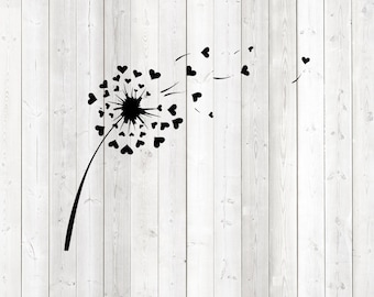 Dandelion with hearts. Dandelion. Vector cutting file for Silhouette Cameo and Cricut; SVG, Studio3, PNG + EPS.