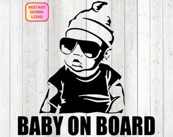 Bébé à bord ! Fichier de découpe vectoriel pour Silhouette Cameo et Cricut ; SVG, Studio3, PNG + EPS.