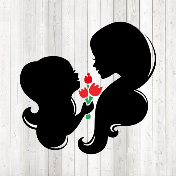 Download Mother S Day Mother And Daughter With Flowers Tulips Vector Cutting File For Silhouette Cameo And Cricut
