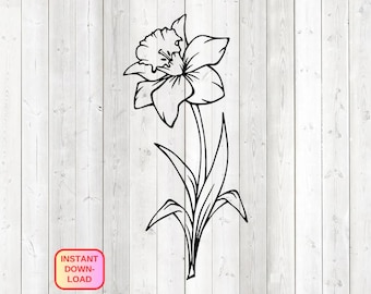 Grande jonquille avec tige et feuilles. Fichier de découpe vectoriel pour Silhouette Cameo et Cricut ; SVG, Studio3, PNG + EPS.