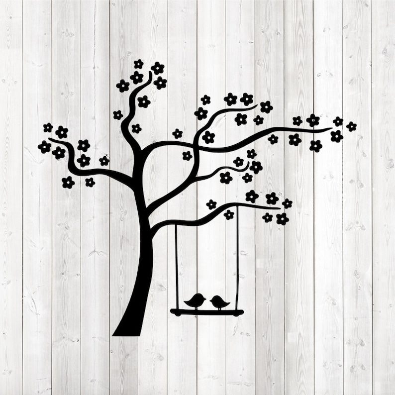 Tree swing with birds. Vector cutting file for Silhouette Etsy