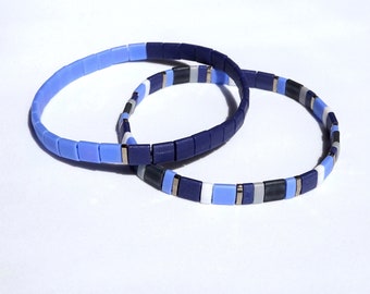 Miyuki tila stretch bracelet set in light and dark blue, light and dark gray and white, set of two or single bracelet