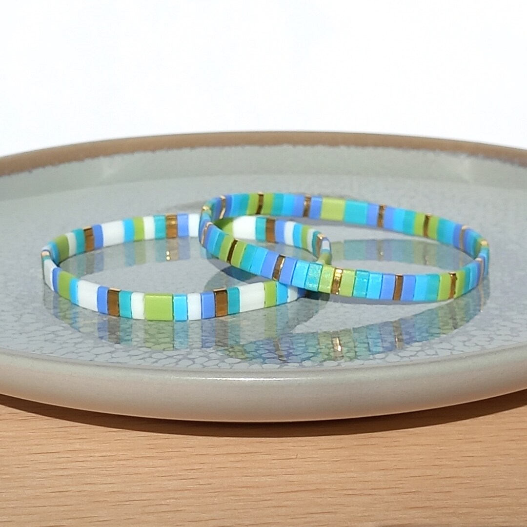 Bracelet Extensible Blanc Et Bleu Clair - Faux Diamants - Neuf Avec étiquette