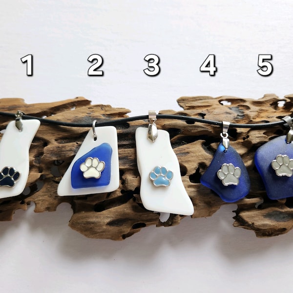 Blue Glass Paw Necklace, Sea Glass Necklace, Penn State Necklace, Beach Jewelry, Glass Jewelry, Unique PSU Jewelry, Pet Paw necklace