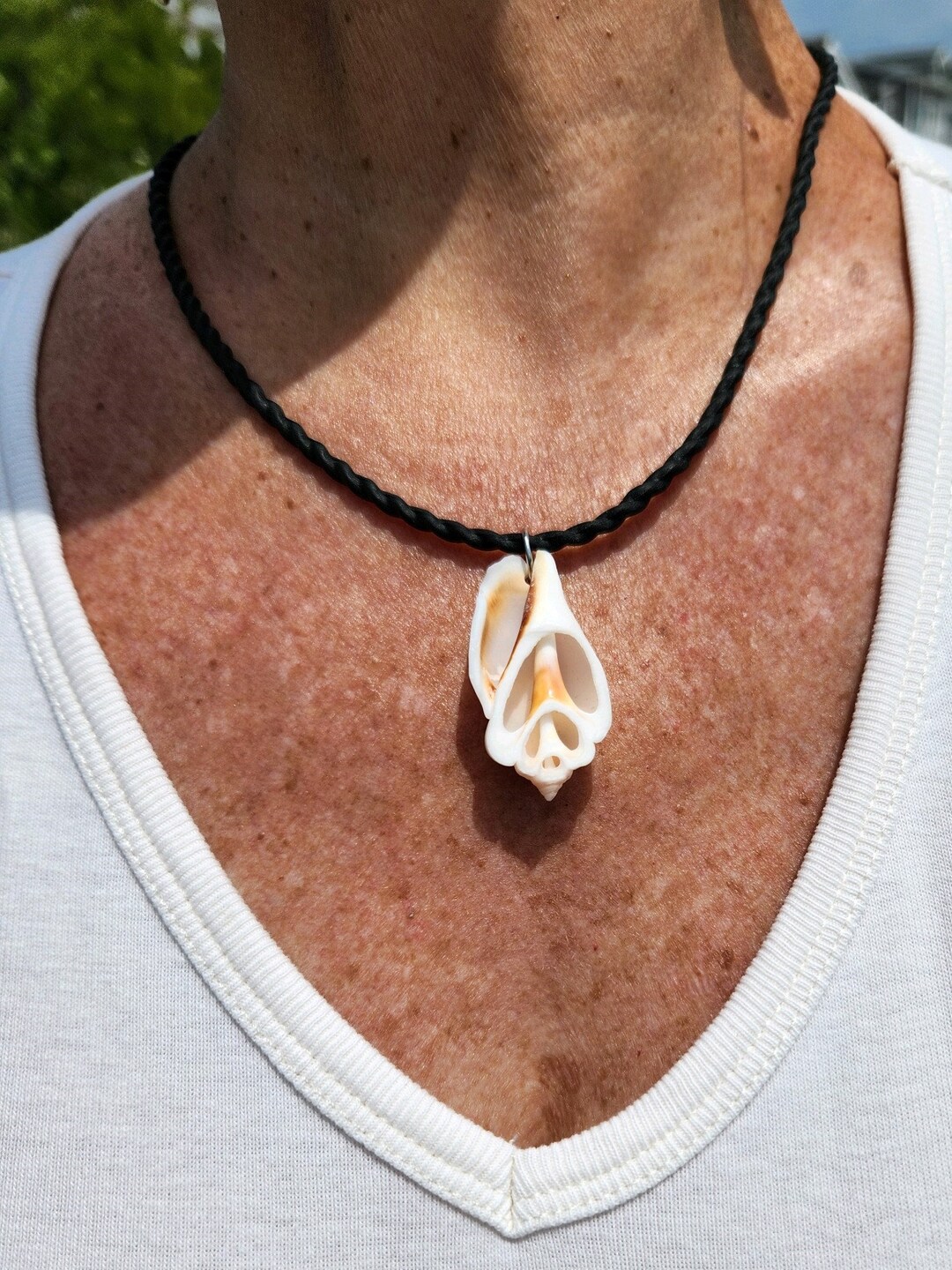 Natural Madagascar Sea Conch Fossil Shell Pendant Necklace